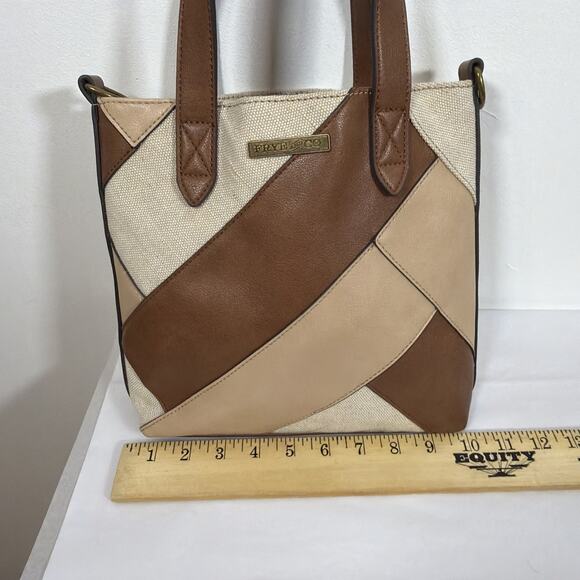Frye And Co. Vegan Leather Jute Hand Bag Medium Size Brown/Tan/Jute Patchwork - Picture 4 of 10